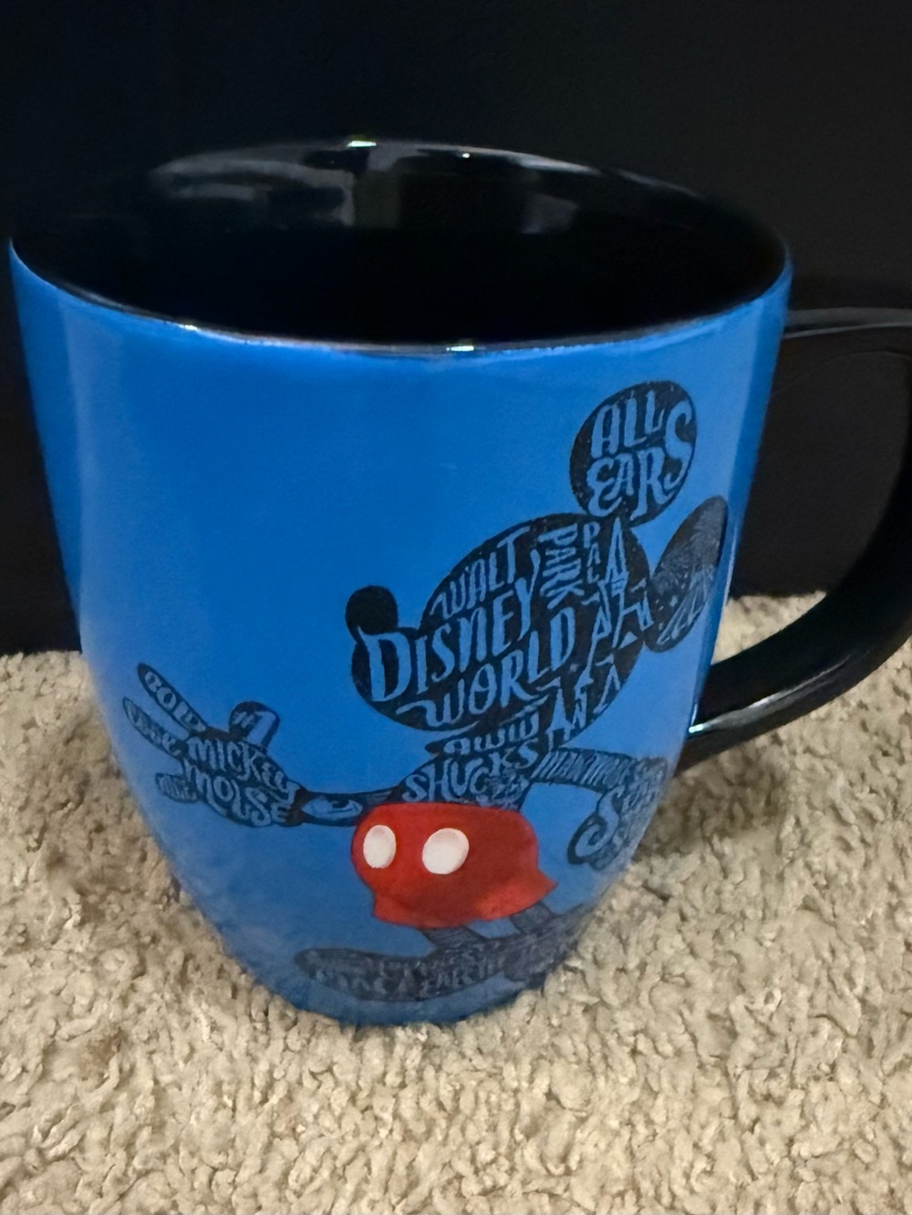 Disney Blue Mickey Word Art Ceramic Mug with Black Handle